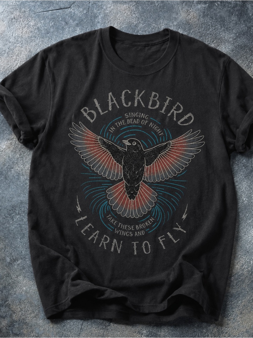 Blackbird Learn to Fly Shirt, Beatles Black Graphic Bird Tee - Unbranded